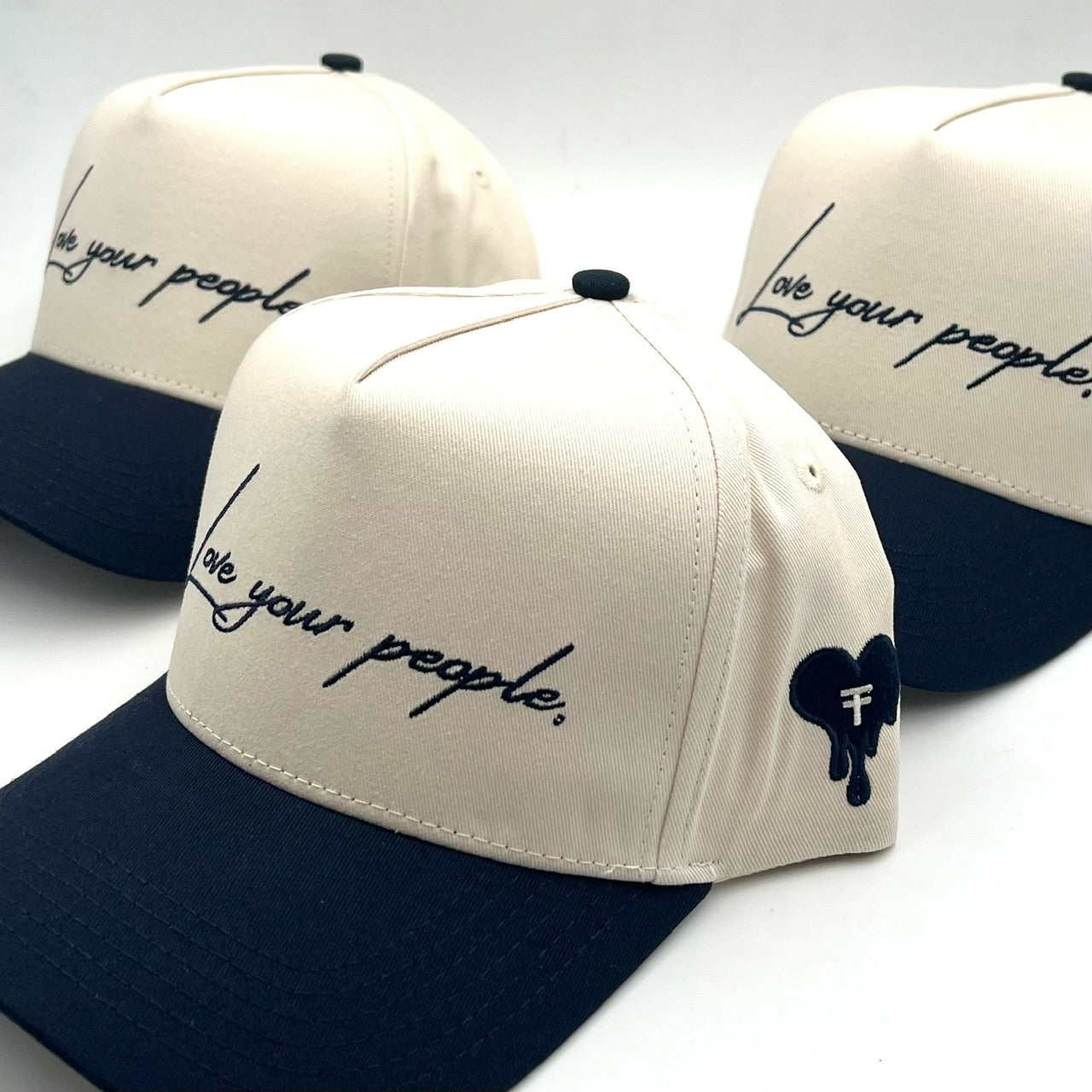 Love Your People Hat Ivory w Navy Brim