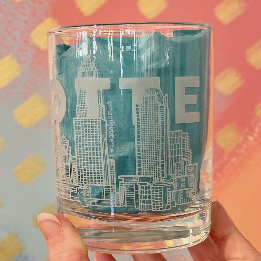 Charlotte Skyline Whiskey Glass by Maddy Ebbert