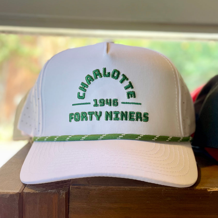 UNC Charlotte Forty Niners White Snapback Hat with Green Rope