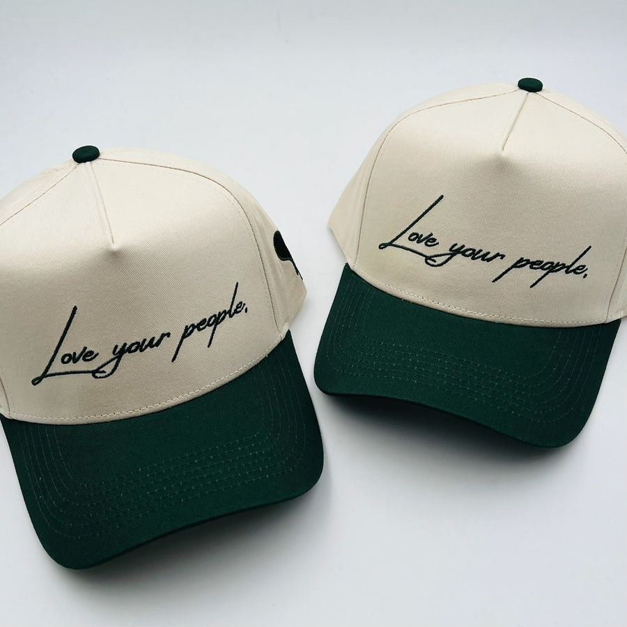 Love Your People Hat - Ivory w/ Hunter Green Brim