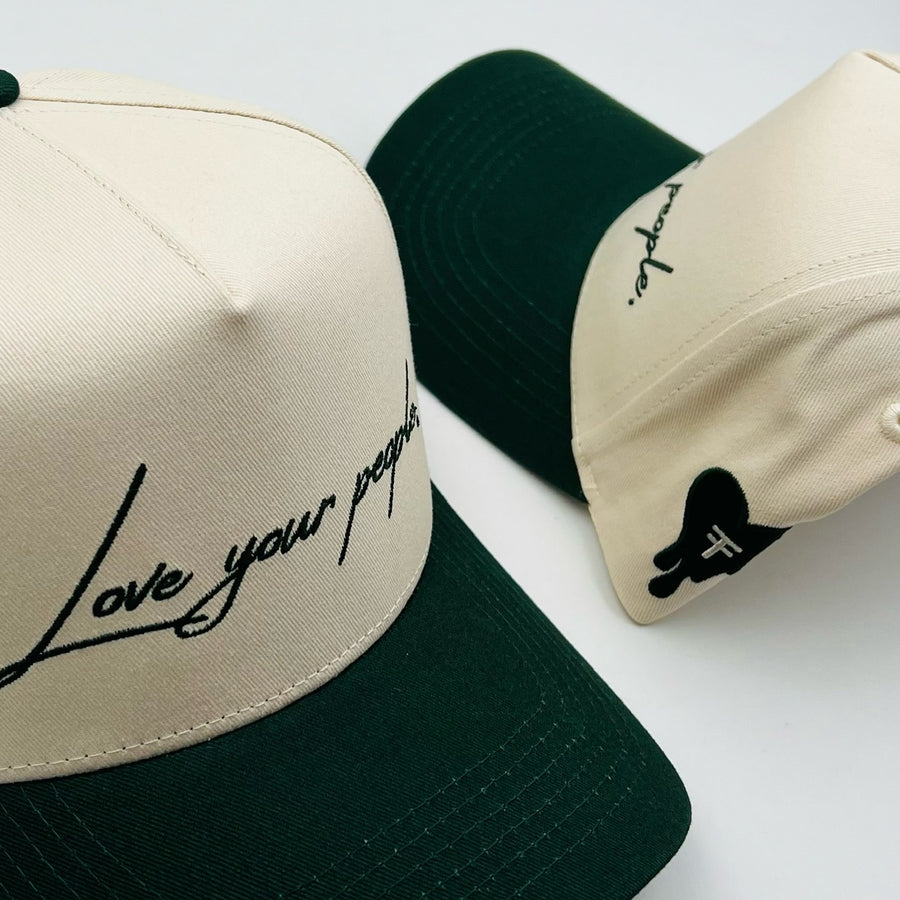 Love Your People Hat - Ivory w/ Hunter Green Brim