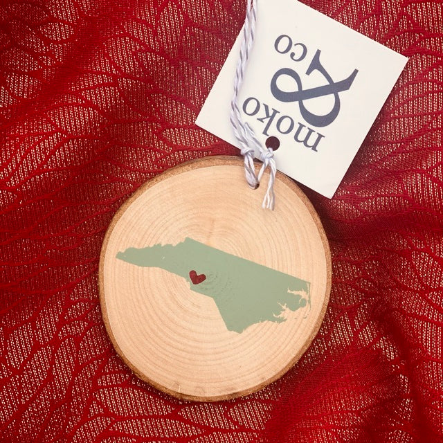 Moko & Co Painted Wooden State Ornament with Heart