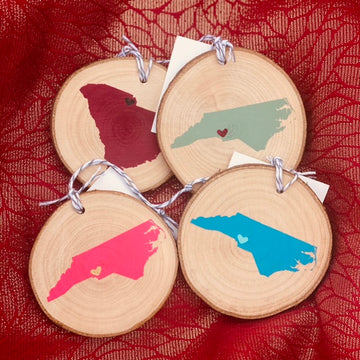 Moko & Co Painted Wooden State Ornament with Heart