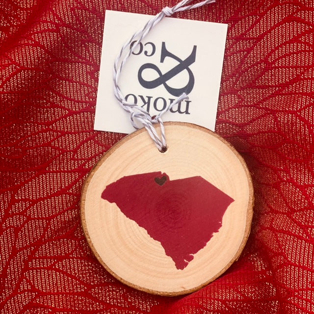 Moko & Co Painted Wooden State Ornament with Heart