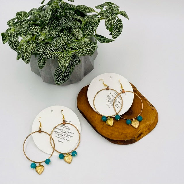 tia T Vintage Hoops with Gold Heart Locket